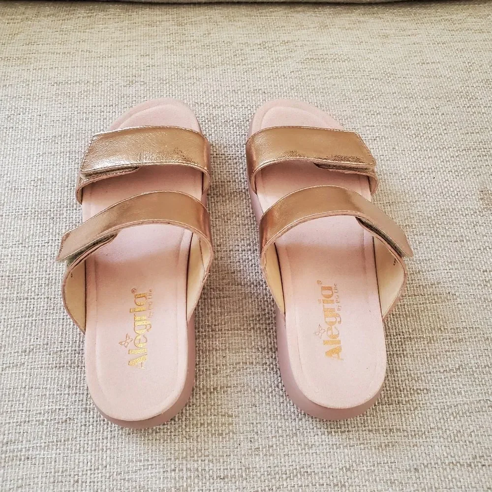 Alegria Bryce Sz 36 US 6 Women's Double Strap Rose Gold Metallic Sandals Slides - Picture 10 of 14